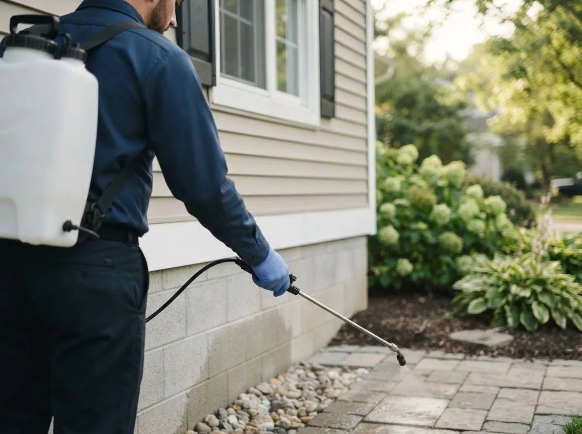 Pest control technician inspecting a home in Durham, KS